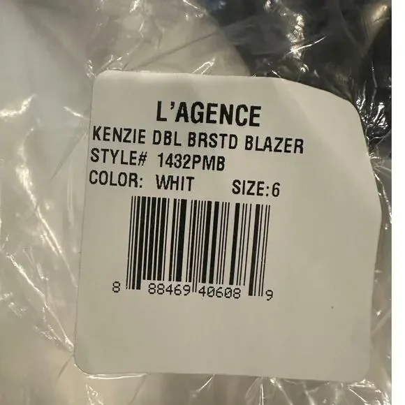 NWT L'AGENCE Kenzie White Size 6 Double Breast Blazer Jacket Office Lux Cotton